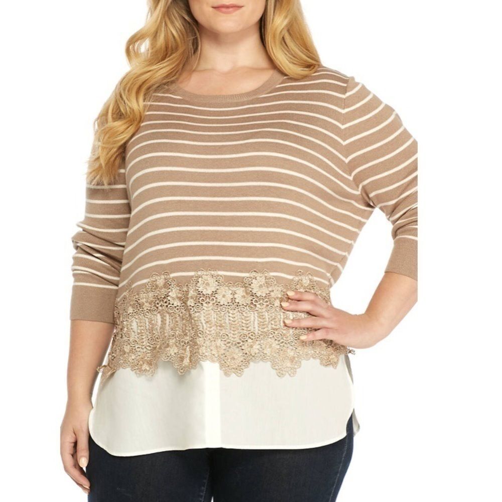 NWT New Directions Khaki & White Sweater (OX)